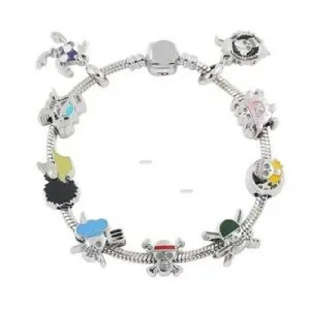 Silver Plated One Piece Anime Themed Loaded Charm Bracelet Design